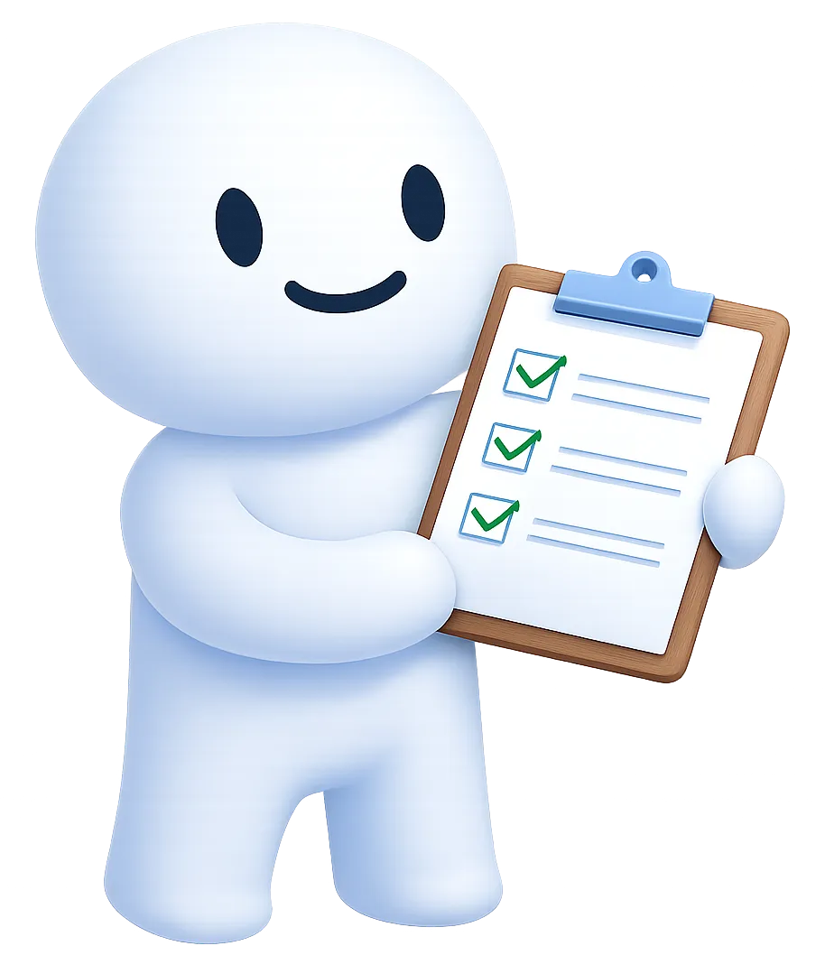 Web-Smith-Maskottchen mit Checkliste