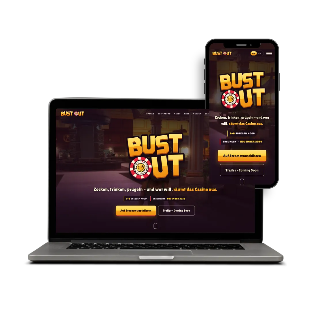 Website von Bust Out auf Laptop und Smartphone
