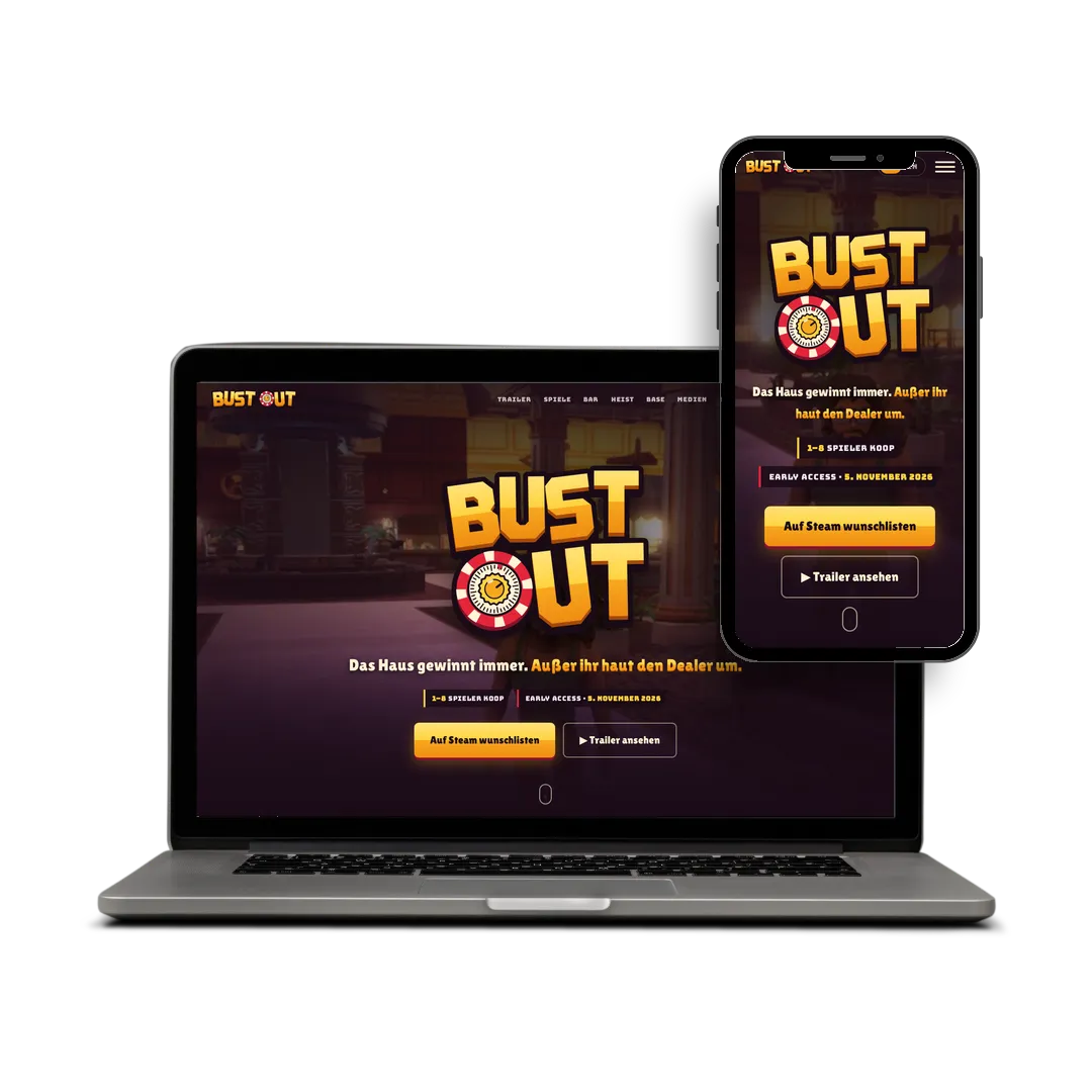 Website von Bust Out auf Laptop und Smartphone