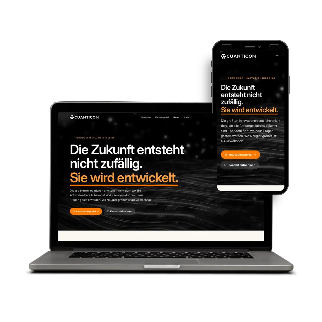 Website von Cuanticom auf Laptop und Smartphone