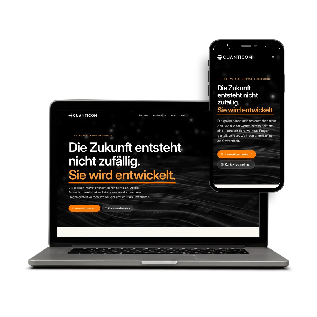 Website von Cuanticom auf Laptop und Smartphone