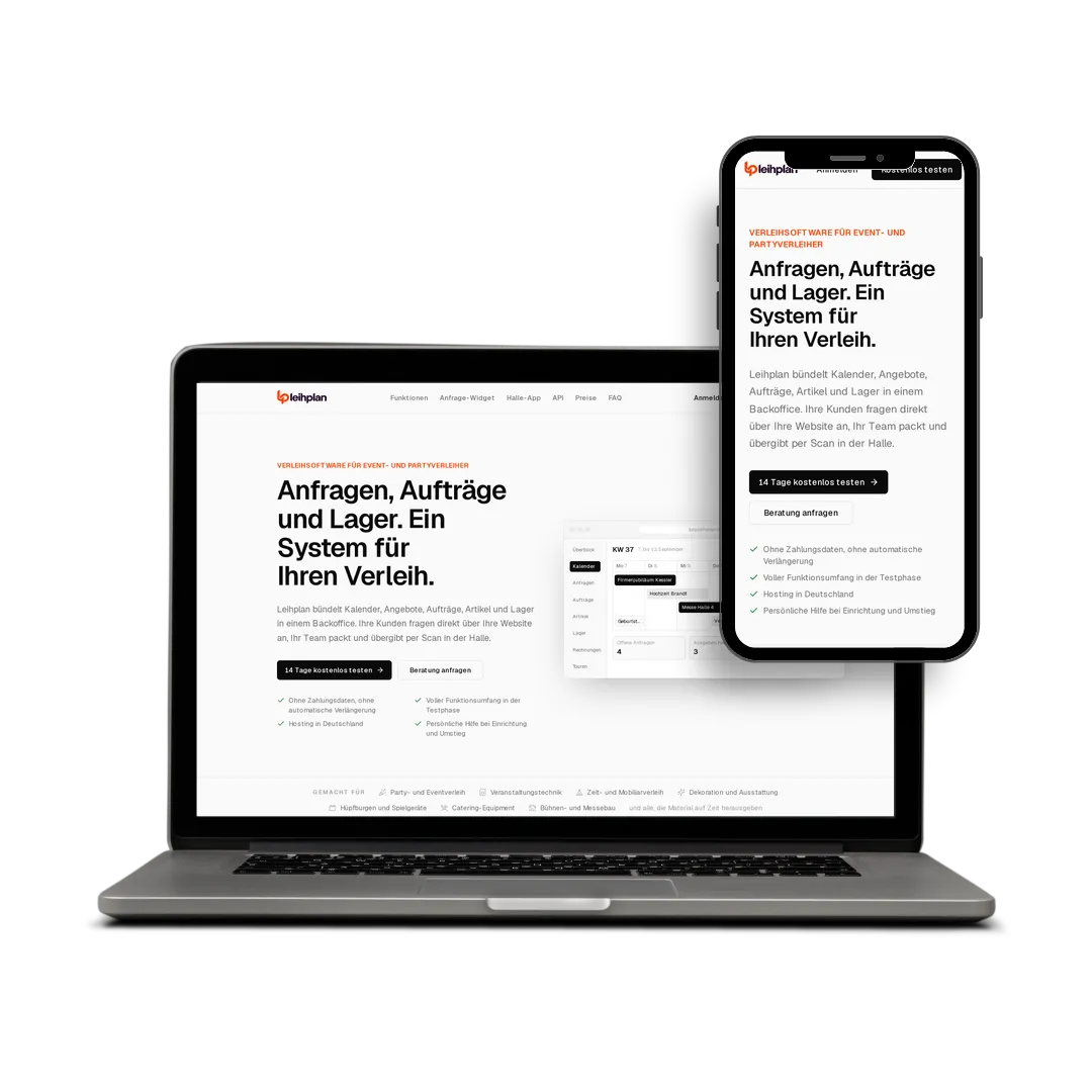 Website von Leihplan auf Laptop und Smartphone