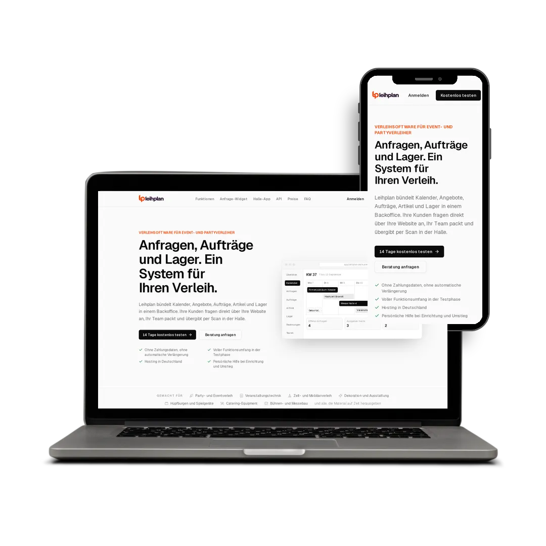 Website von Leihplan auf Laptop und Smartphone