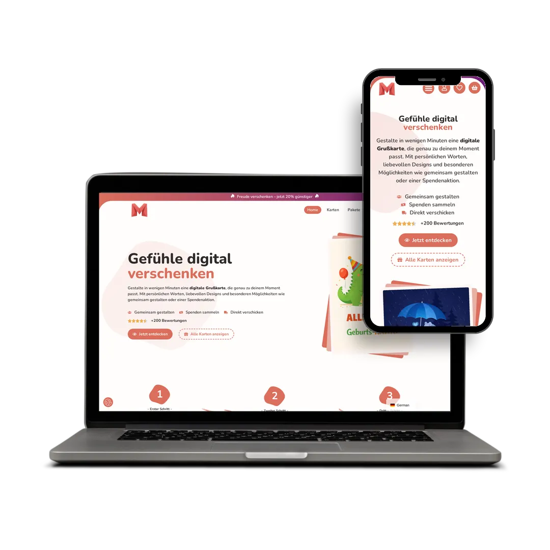 Website von Make My Card auf Laptop und Smartphone