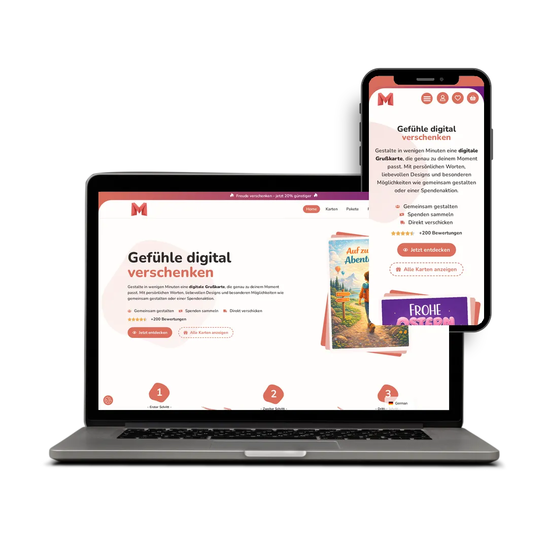 Website von Make My Card auf Laptop und Smartphone
