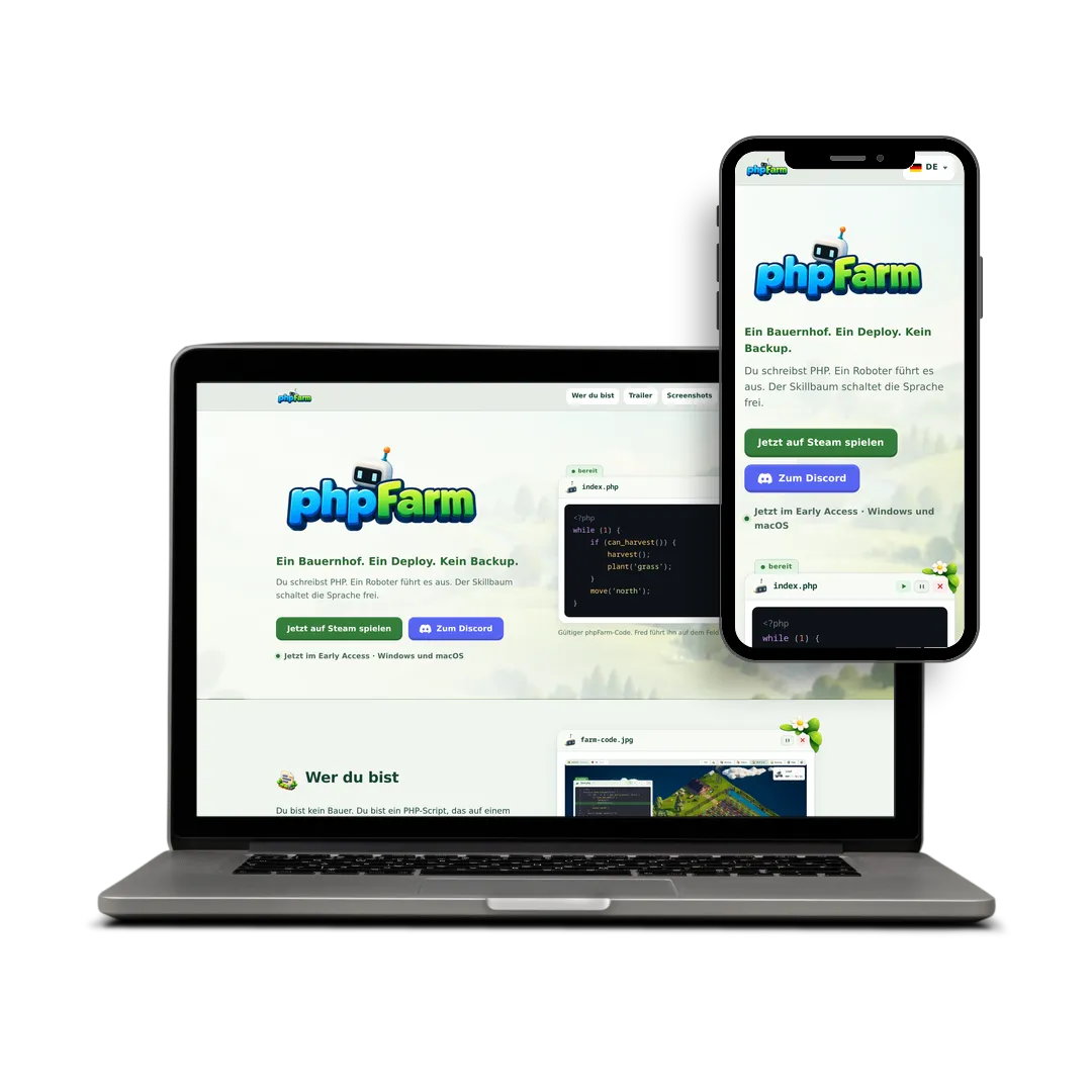 Website von phpFarm auf Laptop und Smartphone