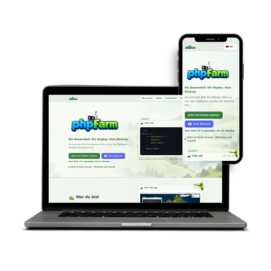 Website von phpFarm auf Laptop und Smartphone