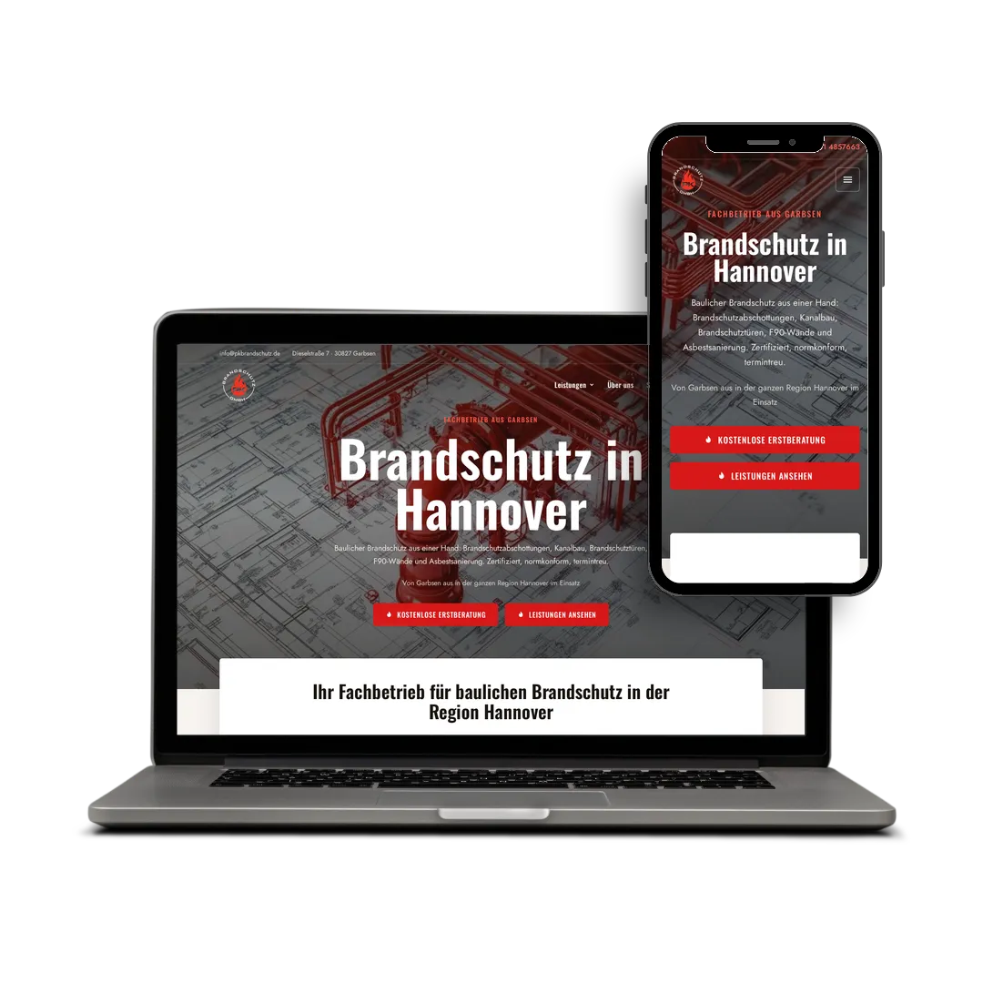Website von PK Brandschutz auf Laptop und Smartphone