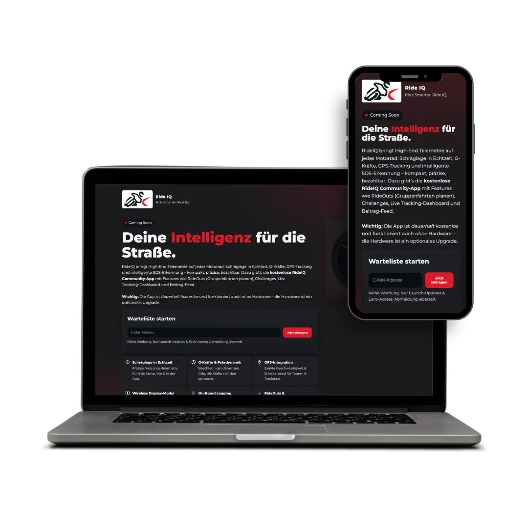 Website von Ride IQ auf Laptop und Smartphone