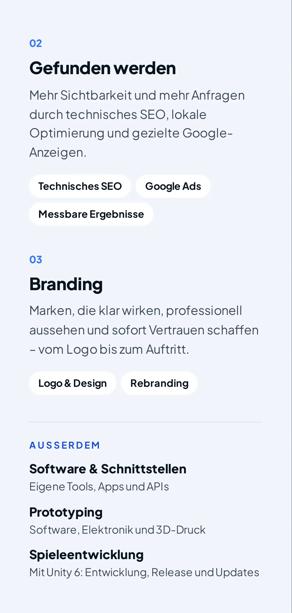 Innenseite Mitte: Gefunden werden, Branding und weitere Leistungen