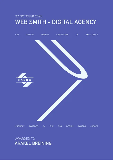 Urkunde der CSS Design Awards für Web Smith: Best UI Design