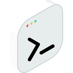 Isometrisches Icon mit Terminal-Prompt und farbigen Punkten