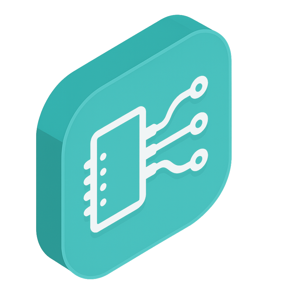 3D-Icon mit Mikrochip und Leiterbahnen