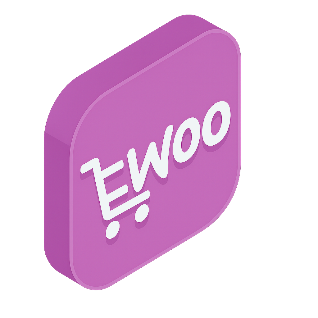 Rosa 3D-Icon mit weißem Einkaufswagensymbol und Schrift